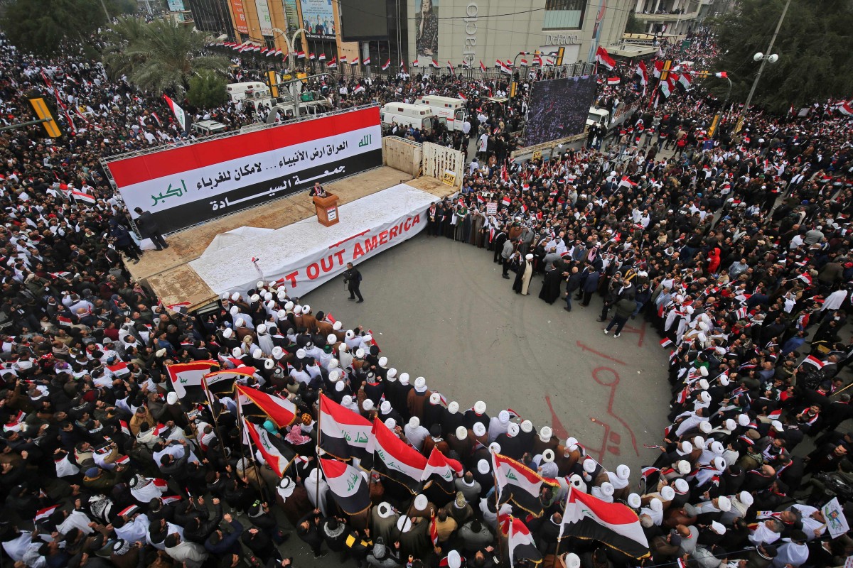 अमेरिकी सेनालाई फिर्ता गर्न माग गर्दै इराकमा प्रदर्शन