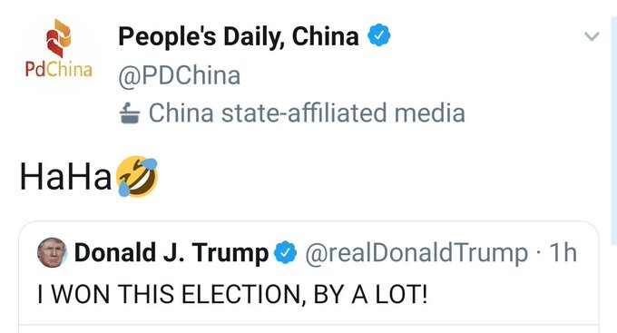 चुनाव हारिरहेका ट्रम्पले जितेँ भनेर ट्वीट गर्दा चिनियाँले यसरी उडाए