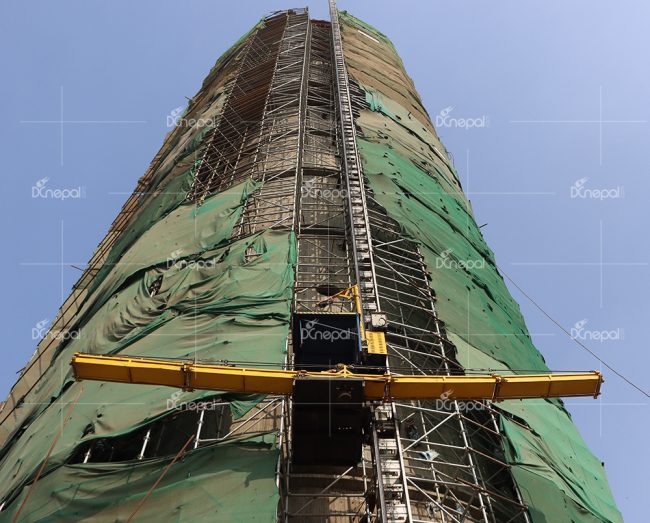 पुनःनिर्माणको अन्तिम चरणमा पुगेकाे धरहरा यस्ताे बन्दैछ