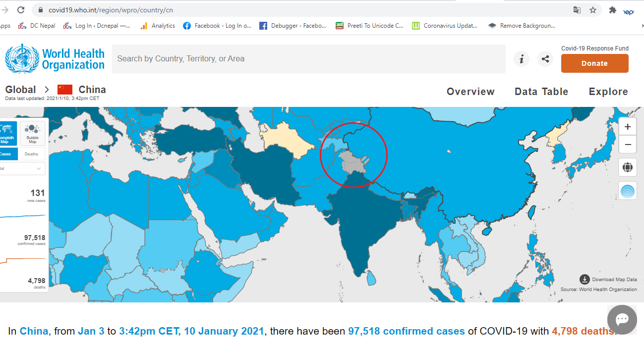 विश्व स्वास्थ्य संगठनले जम्मु कश्मिर र लद्दाखलाई भारतको नक्साबाट टुक्र्याइदियो !