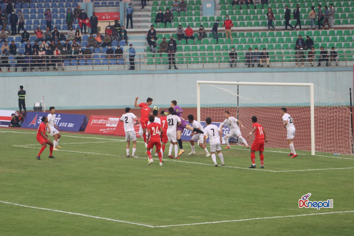 त्रिदेशीय फुटबलः नेपाल र कीगिस्तानबीचको पहिलो हाफ गोलरहित बराबरी