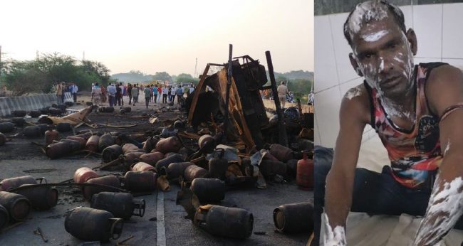 ४५० वटा सिलिण्डर बोकेको ट्रकमा चट्याङ पर्दा अढाइ घण्टासम्म विष्फोट, चालक भने बाँचे