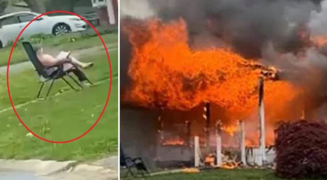 महिलाले आफ्नै घरमा आगो लगाइन्, आँगनमा कुर्सीमा बसेर आगो दन्किएको हेरिरहिन्