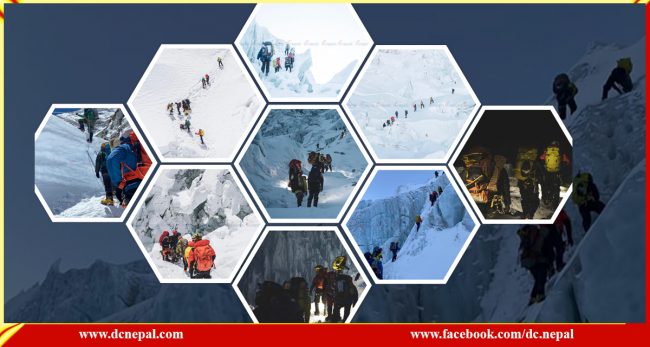 सगरमाथा आराेहणमा रहेका बहराइनका राजकुमार  बेसक्याम्पमा तालिम गर्दै (फाेटाेफिचर)