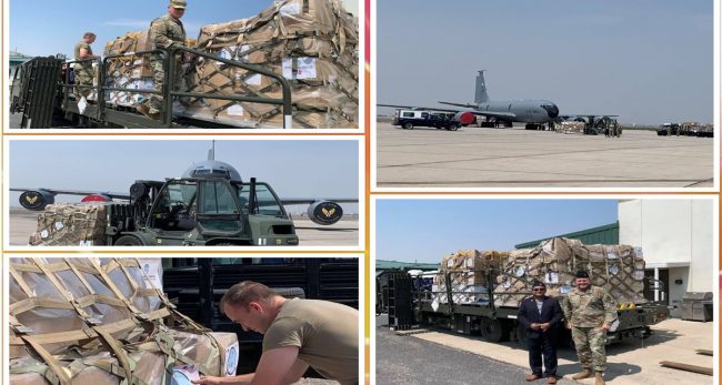 अमेरिकी सेनाको जहाजमा एनआरएनए अमेरिकाको सामग्री नेपाल पठाइयो