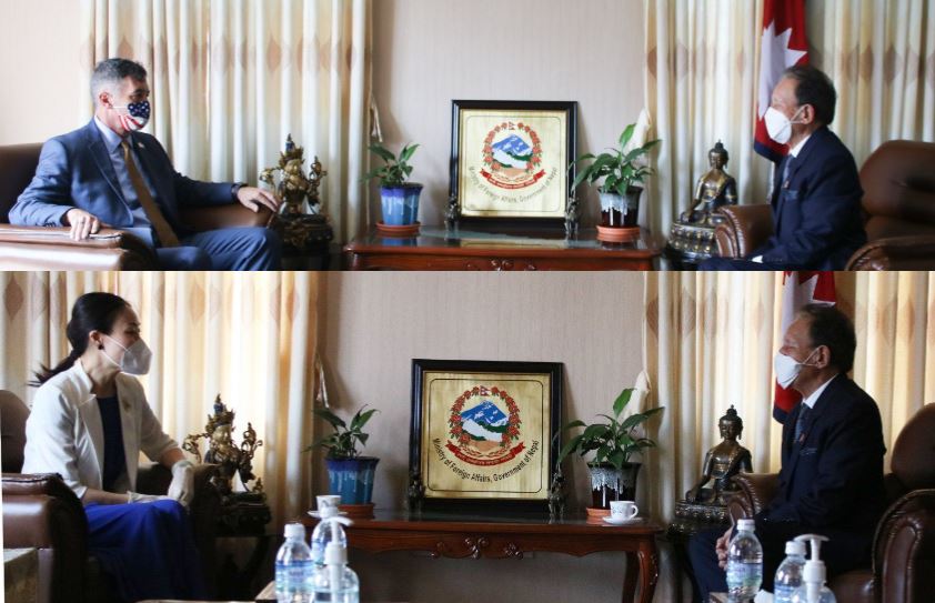 एमसीसी र बीआरआई चर्चाबीच अमेरिका र चीनका राजदूतले भेटे परराष्ट्रमन्त्री