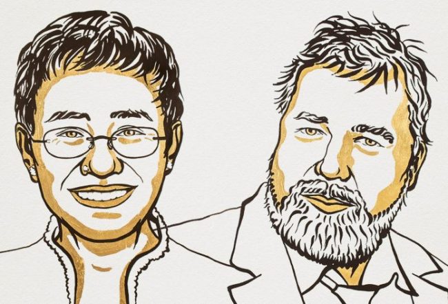 नोबेल शान्ति पुरस्कार पत्रकारद्वय मारिया रेस्सा र डिमिट्री मुराटोभलाई