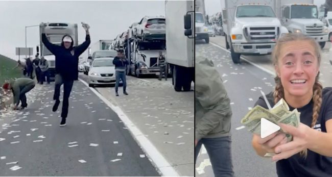 अमेरिकाको सडकमा डलर बर्सियो, मानिसहरु गाडी रोकेर बटुल्न थाले, २ घण्टा सडक जाम