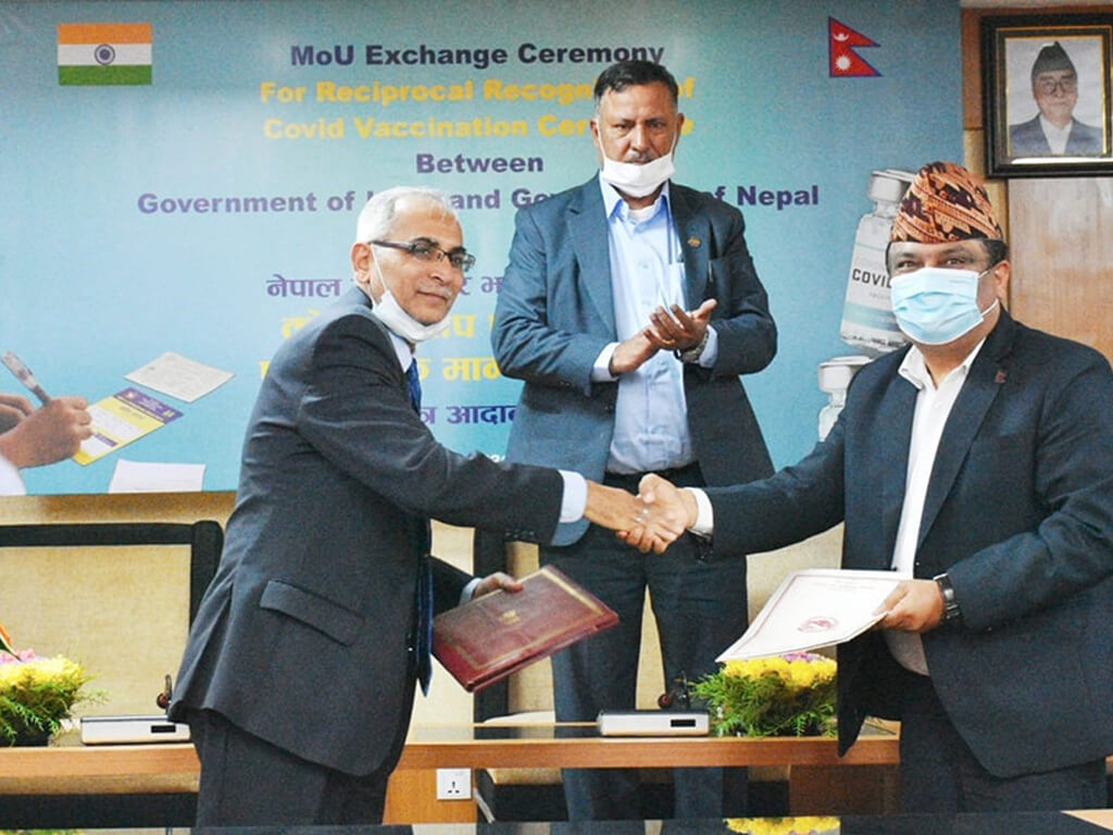 नेपाल र भारतबीच खोप प्रमाणपत्रको मान्यता प्रदान