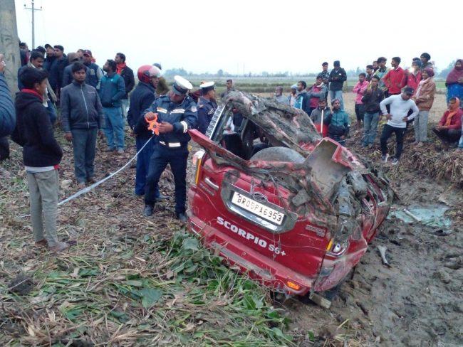 रौतहटमा भारतीय नम्बरप्लेटको स्कारपियो दुर्घटना हुँदा पाँच जनाको मृत्यु