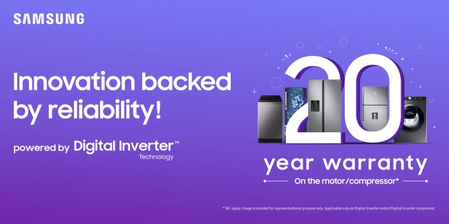 सामसङ वासिङ मेसिनको डिजिटल इन्भर्टर मोटर्स र रेफ्रिजेरेटर्सको डिजिटल इन्भर्टर कम्प्रेसरमा २० वर्षसम्मको वारेन्टी