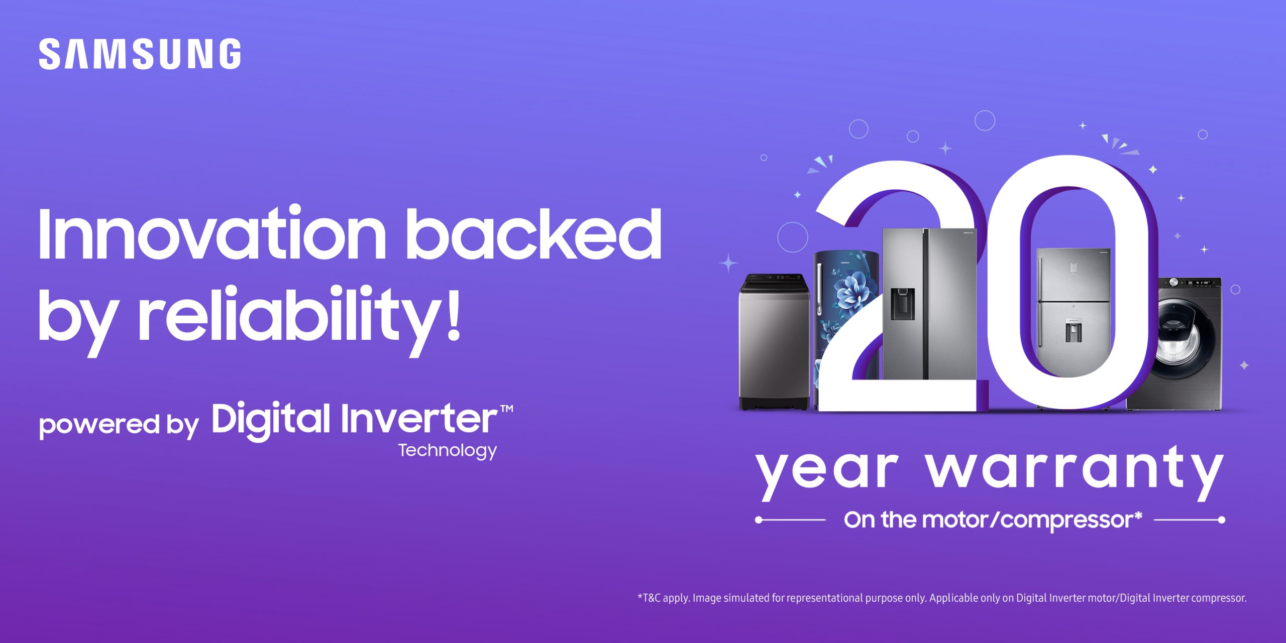 सामसङ वासिङ मेसिनको डिजिटल इन्भर्टर मोटर्स र रेफ्रिजेरेटर्सको डिजिटल इन्भर्टर कम्प्रेसरमा २० वर्षसम्मको वारेन्टी