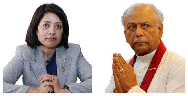 परराष्ट्र मन्त्री पौड्यालले श्रीलङ्काका प्रधानमन्त्रीसँग भेट गर्दै