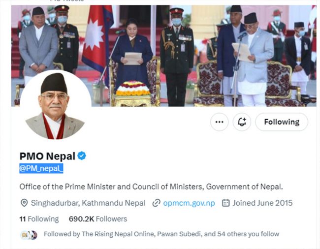 ह्याक भएको प्रधानमन्त्रीको ट्वीटर एकाउन्ट फिर्ता