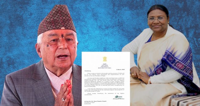 राष्ट्रपति पौडेललाई भारतीय समकक्षी द्रौपदी मुर्मुको बधाई
