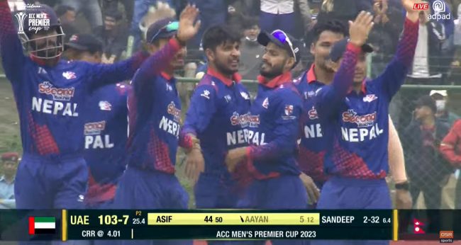 सन्दीप लामिछानेले लिए युएइको सातौं विकेट