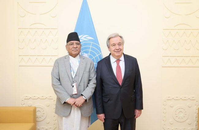 प्रधानमन्त्री दाहाल र संयुक्त राष्ट्रसङ्घका महासचिवबीच भेटवार्ता