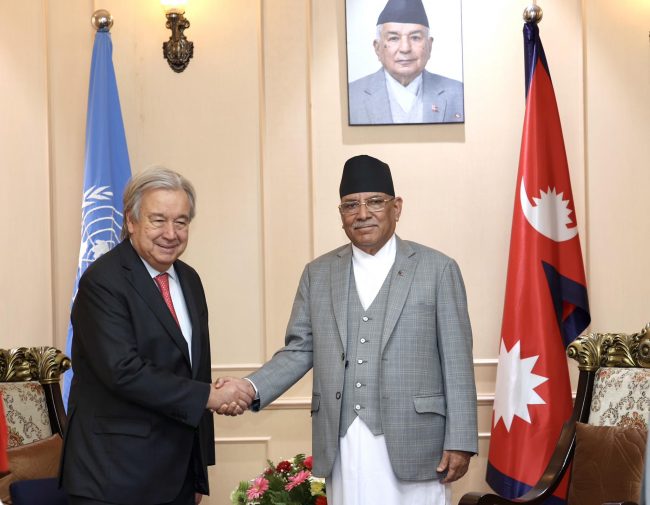 प्रधानमन्त्री दाहालसँग राष्ट्रसंघ महासचिव गुटेरेसको भेटवार्ता