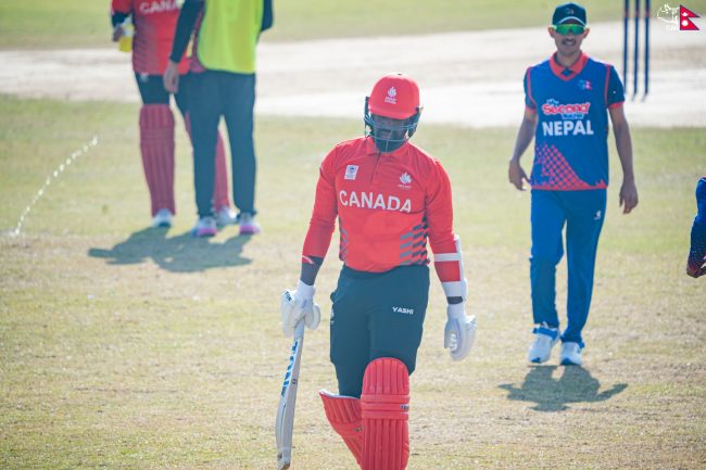 नेपाल भर्सेज क्यानडा : २० ओभरको खेल सकिँदा क्यानडाको स्कोर ३ विकेटको क्षतिमा ७९ रन