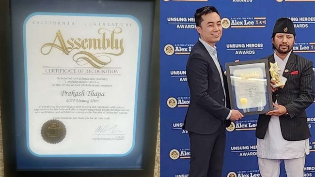 नेपाली अमेरिकी उद्यमी तथा सामाजिक अभियन्ता प्रकाश थापा सम्मानित