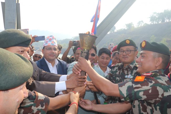 गोरखा-जितगढी पदयात्रामा सहभागी नेपाली सेनाको टोलीलाई पाल्पामा स्वागत