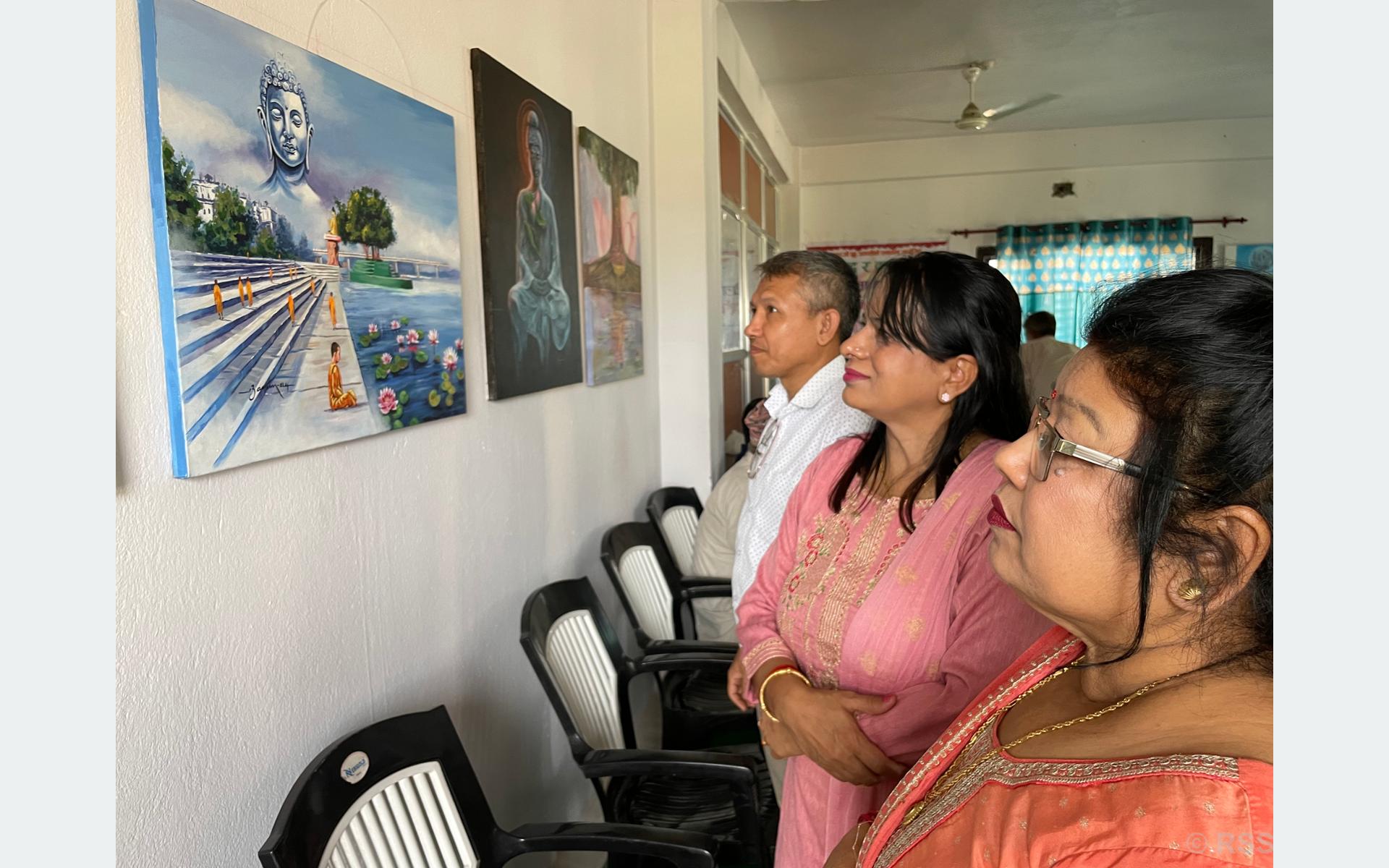 गैंडाकोटमा ‘बुद्ध र कमल’ विषयक चित्रकला प्रदर्शनी