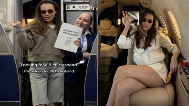 महिला विमानमा ‘धनी श्रीमान चाहियो’ लेखिएको पोस्टर बोकेर उभिएपछि…