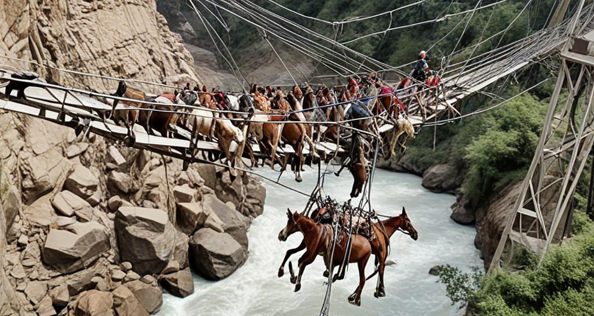 जाली लत्रिँदा १३ खच्चड कर्णालीको झोलुंगे पुलमा अड्किए