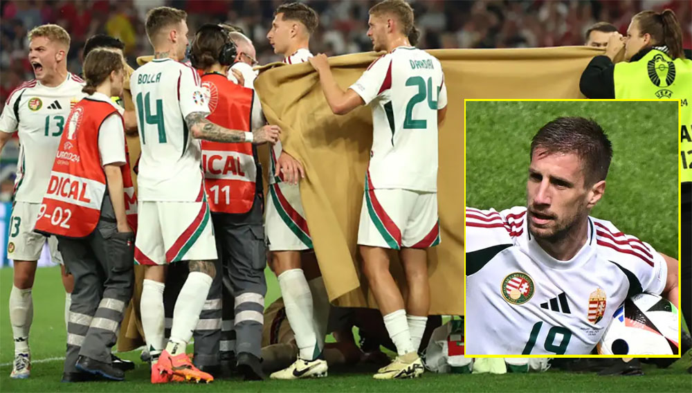 स्कटल्याण्डका गोलकिपरसँग ठोक्किएका हंगेरीका फरवार्डको उपचार हुँदै