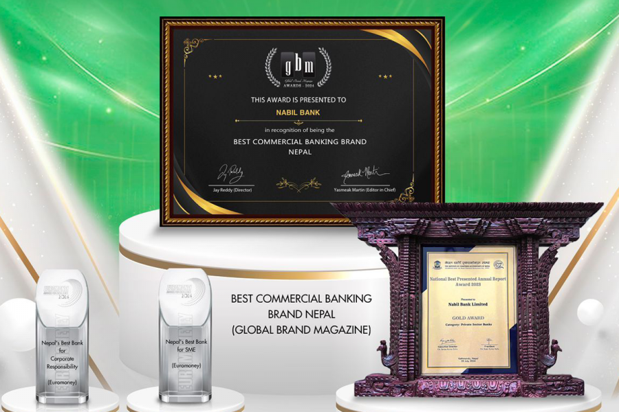 नबिल बैंक एकैसाथ तीन अन्तर्राष्ट्रिय र एक राष्ट्रिय अवार्डबाट सम्मानित