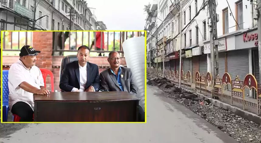 न्यूरोड फुटपाथ विस्तार विवाद: ३२ वटै वडा अध्यक्षको ऐक्यवद्धता, सडकबाटै थाले काम