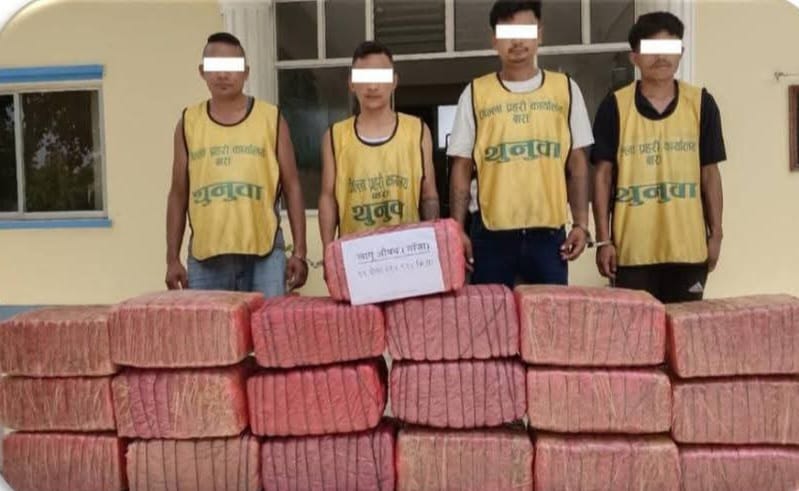 धानको भुषभित्र लुकाइराखेको दुईसय १२ किलो गाजासहित चार पक्राउ