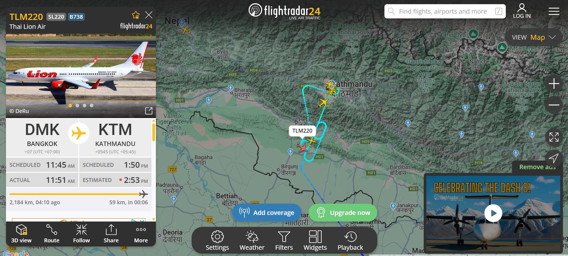 थाइ लायन एयरको जहाज काठमाडौंमा अवतरण गर्न सकेन, १ घण्टादेखि आकाशमै घुम्दै