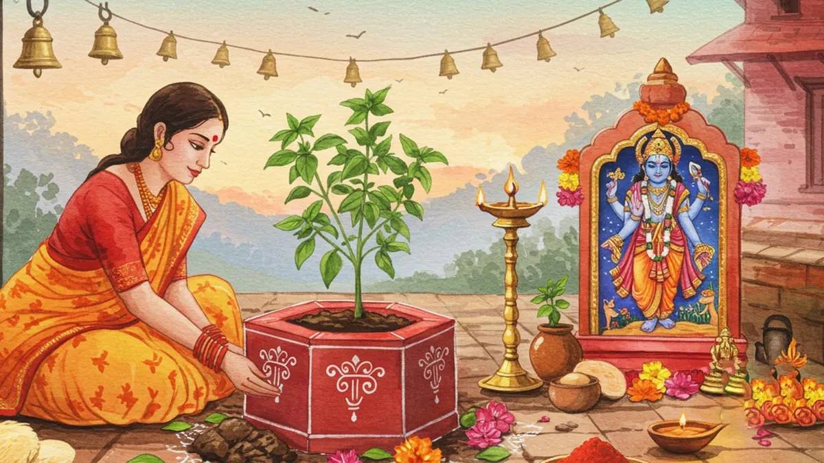 आज हरिशयनी एकादशीः तुलसीको बिरुवा सारिँदै