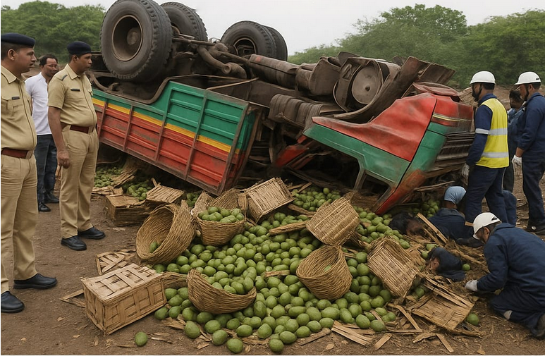 भारतमा आँप बोकेको लरी पल्टिँदा नौ जनाको मृत्यु, ११ घाइते