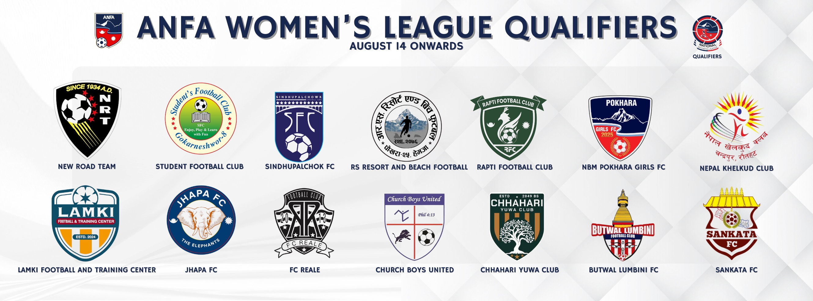 एन्फा महिला लिग छनौट आज २ खेल हुँदै