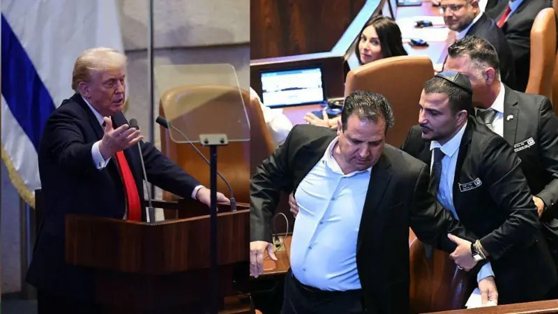 ट्रम्पको भाषणका क्रममा इजरायली संसदमा हंगामा