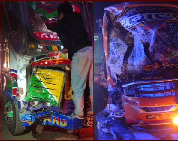 मकवानपुरमा ट्रक र बस एक आपसमा ठोक्किँदा १४ जना घाइते