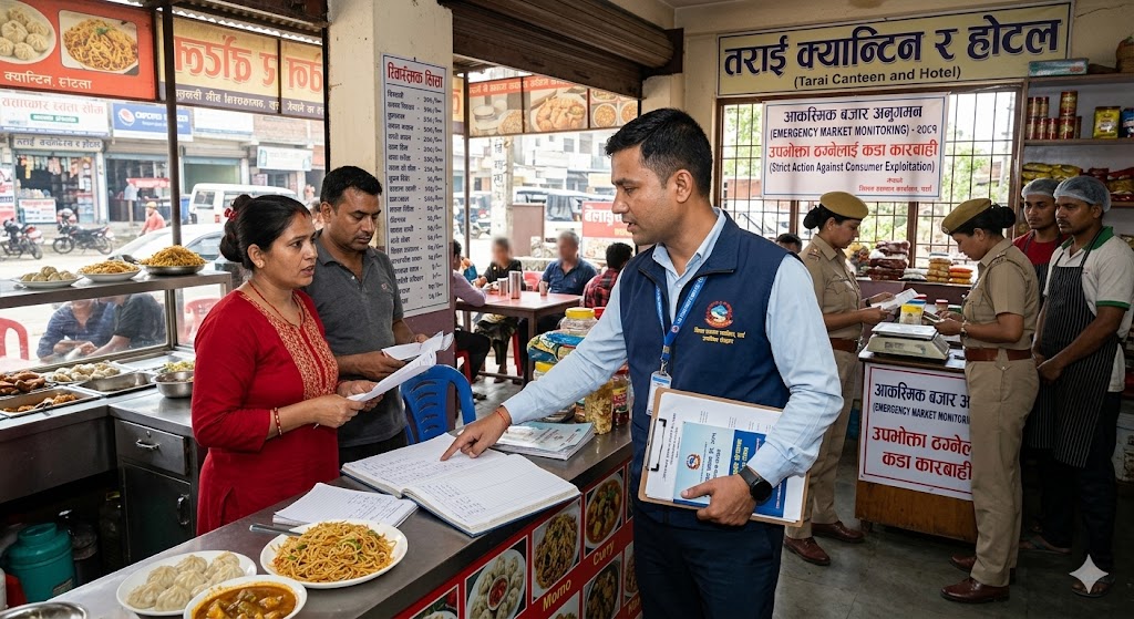 वीरगञ्जमा होटल र क्यान्टिनको आकस्मिक अनुगमन: उपभोक्ता ठग्ने तीन व्यवसायीलाई कारबाही