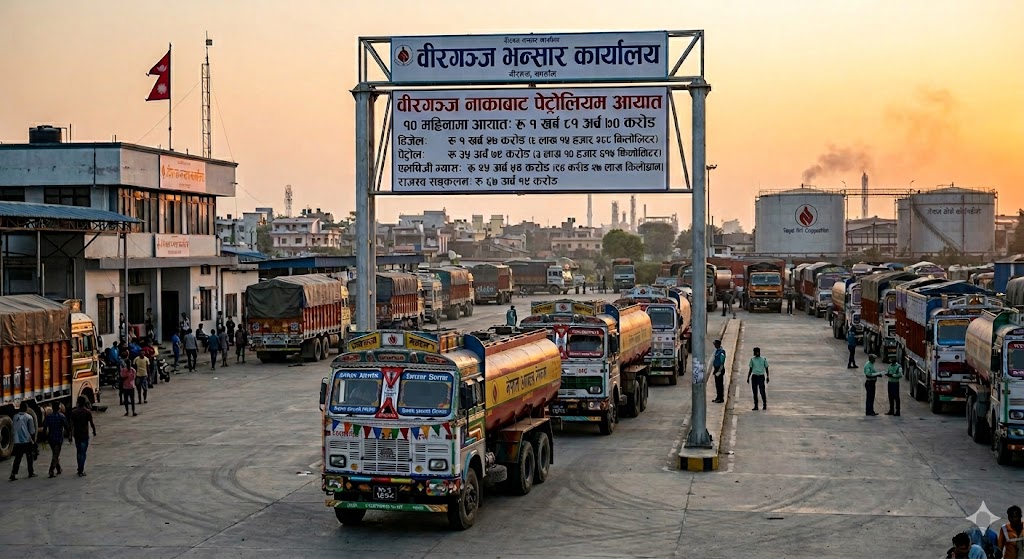 वीरगञ्ज नाकाबाट पेट्रोलियम पदार्थको आयातमा साढे २५ अर्बले वृद्धि