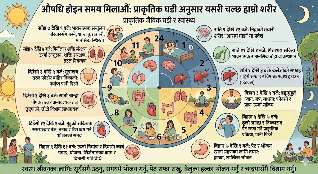 औषधि होइन समय मिलाऔं: प्राकृतिक घडी अनुसार यसरी चल्छ हाम्रो शरीर