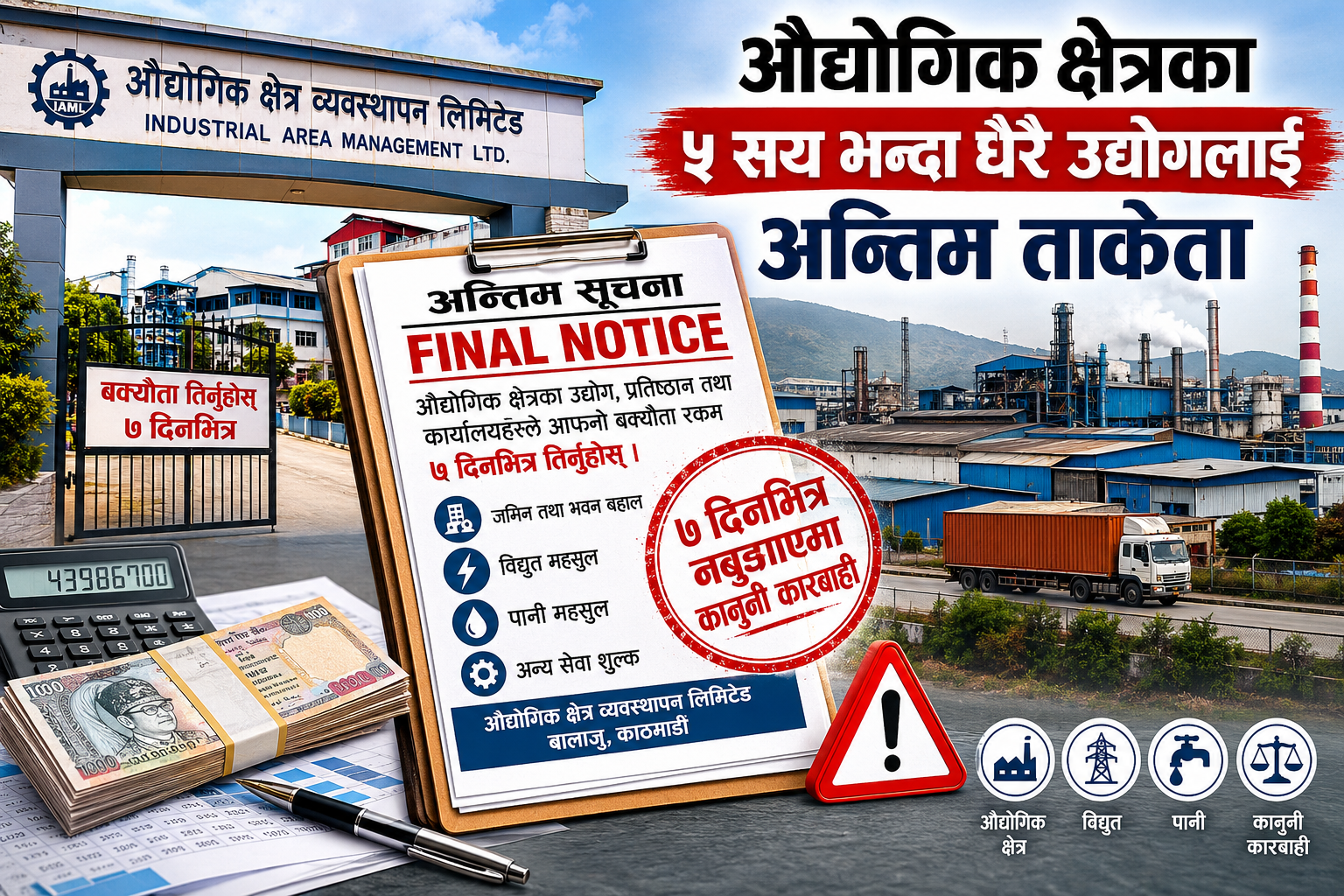 औद्योगिक क्षेत्र व्यवस्थापन लिमिटेडको कडा चेतावनी: ६०० भन्दा बढी उद्योगलाई सात दिनभित्र बक्यौता तिर्न अन्तिम म्याद