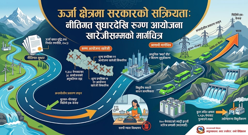 ऊर्जा क्षेत्रमा सरकारको सक्रियता: नीतिगत सुधारदेखि रुग्ण आयोजना खारेजीसम्मको मार्गचित्र