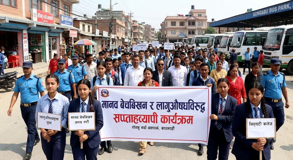 नयाँ बसपार्कमा मानव बेचबिखन र लागुऔषधविरुद्ध सप्ताहव्यापी अभियान सुरु