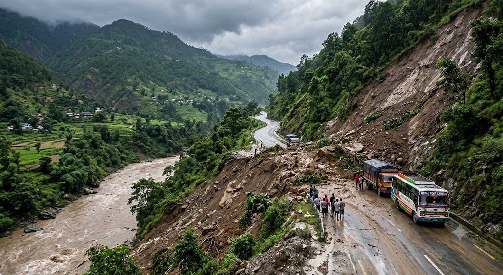 अविरल वर्षा र पहिरोका कारण देशका प्रमुख राजमार्ग अवरुद्ध, यात्राअघि सडकको अवस्था बुझ्न प्रहरीको अपिल