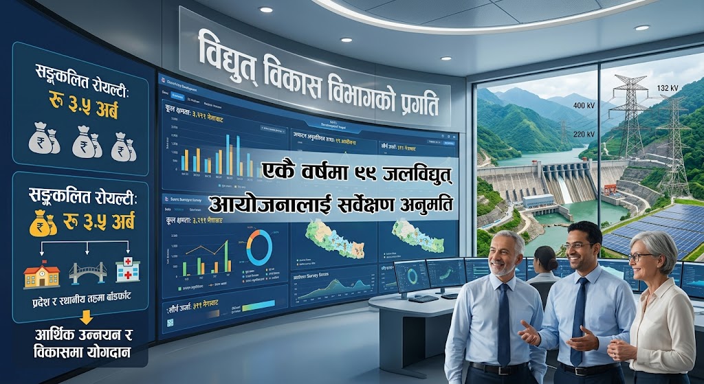 एकै वर्षमा ९९ जलविद्युत् आयोजनालाई सर्वेक्षण अनुमति, रोयल्टीबाट साढे तीन अर्ब संकलन