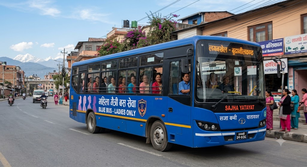 महिलालाई सार्वजनिक यातायातमा सुरक्षा : साउन १ देखि उपत्यकामा निःशुल्क ‘ब्लू बस’ गुड्ने, यस्ता छन् रुटहरू