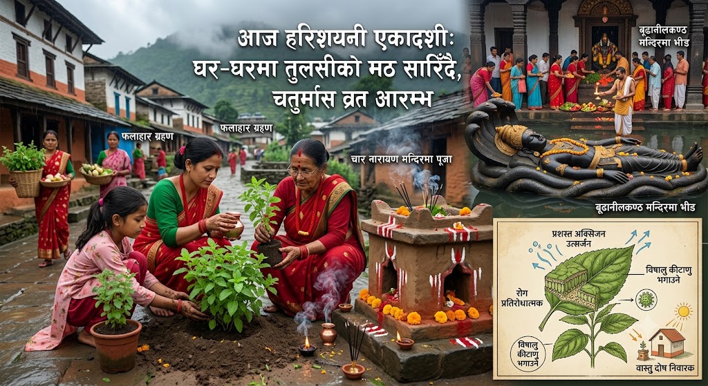 आज हरिशयनी एकादशी: घर-घरमा तुलसीको मठ सारिँदै, चतुर्मास व्रत आरम्भ