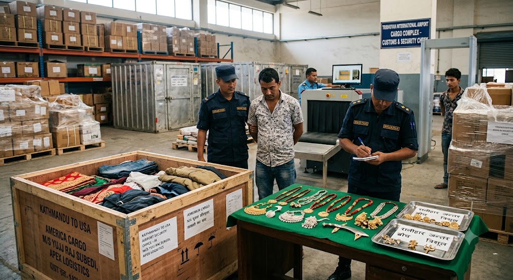 कार्गोमार्फत अमेरिका पठाउन लागिएको ठुलो परिमाणको सुनचाँदी जस्तो देखिने गहनासहित दुई जना पक्राउ