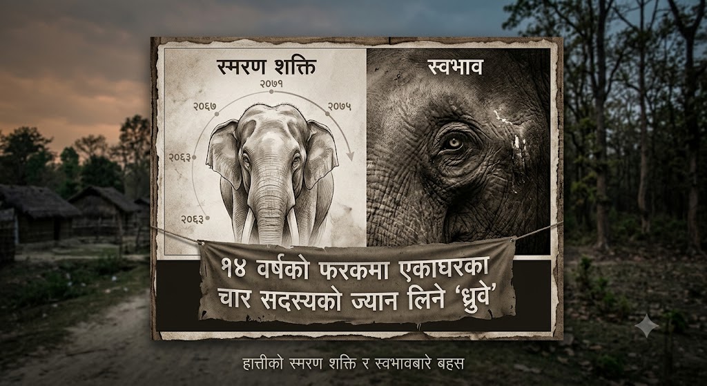 १४ वर्षको फरकमा एकाघरका चार सदस्यको ज्यान लिने ‘ध्रुवे’: हात्तीको स्मरण शक्ति र स्वभावबारे बहस
